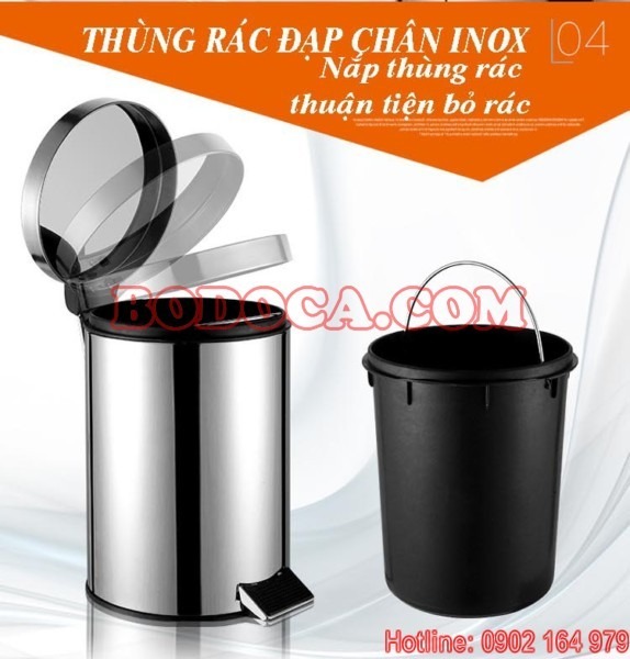 Thung rac inox dap chan 90